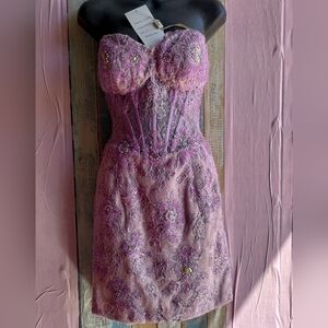 Elegant Purple Lace Strapless Dress